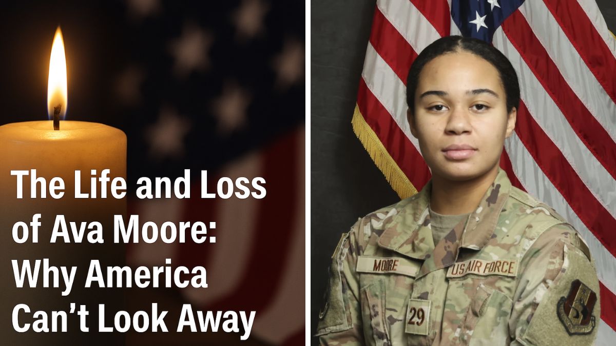 Memorial candle with American flag in background for Ava Moore