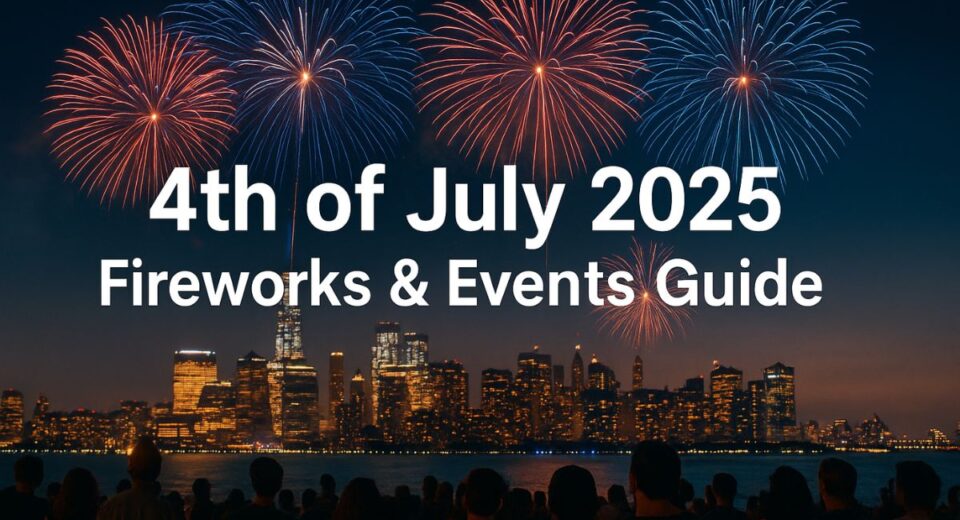 4th of July 2025 fireworks over American city skyline at night