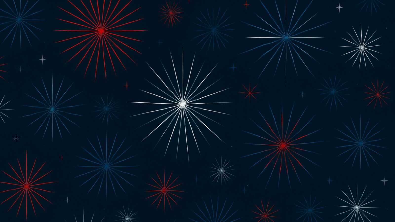 Abstract red, white, and blue star bursts on dark blue background