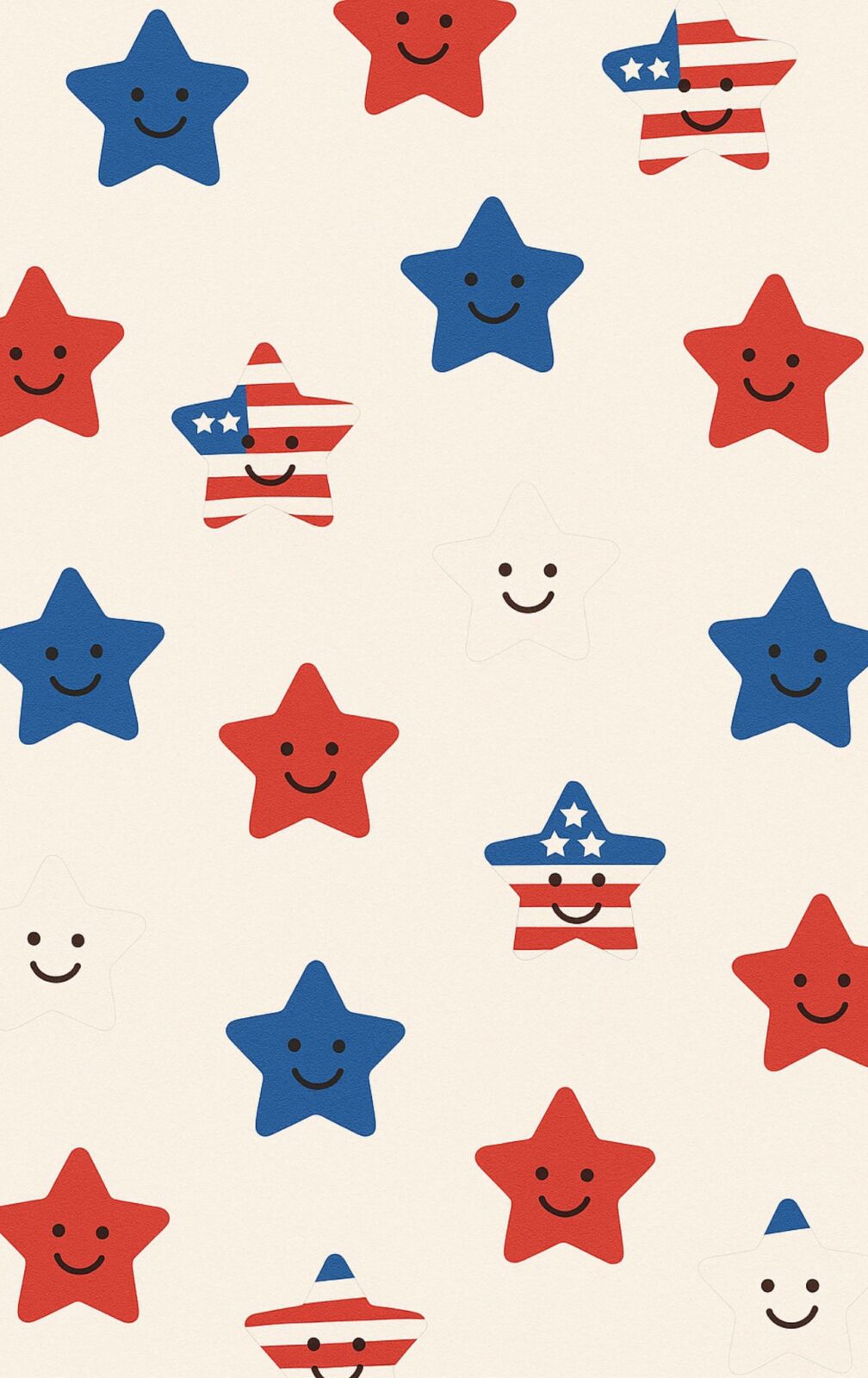 Cute smiley face star pattern with 4th of July theme on beige background