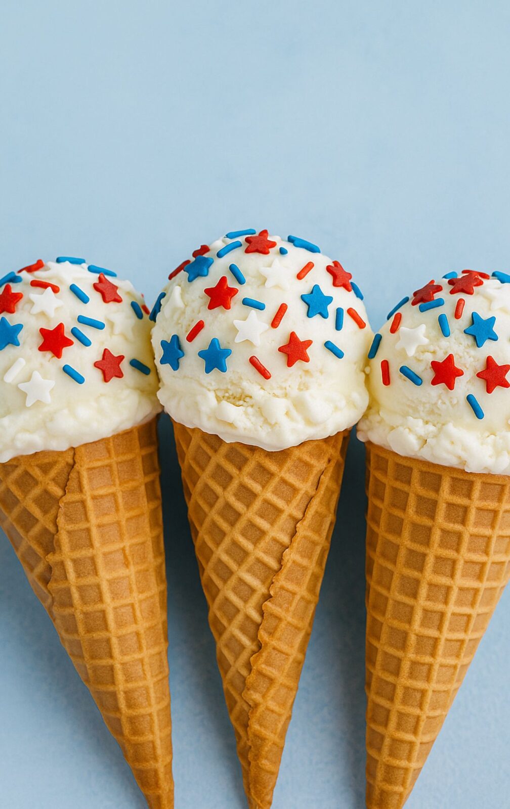 4th of July ice cream cones with red, white, and blue star sprinkles