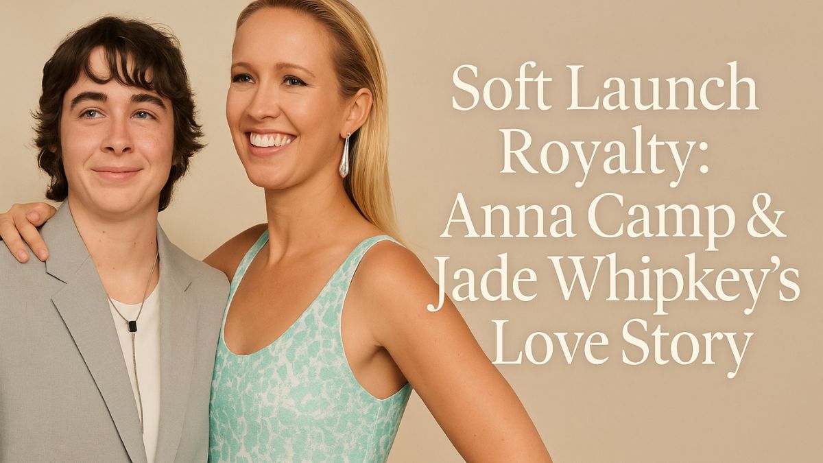 Anna Camp and Jade Whipkey smiling side by side at a soft-toned red carpet moment with the headline “Soft Launch Royalty: Anna Camp & Jade Whipkey’s Love Story”