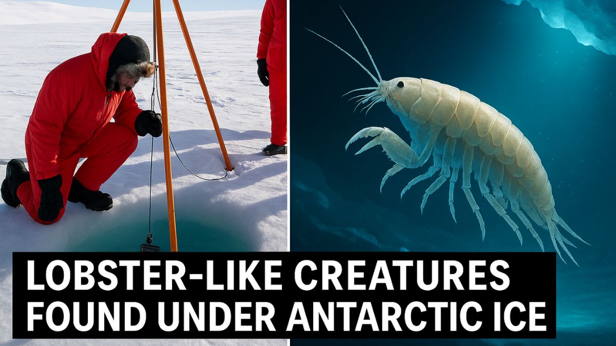 Scientists lower camera into ice borehole revealing lobster-like creatures