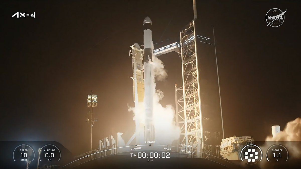 Axiom Space rocket launch in Florida at night