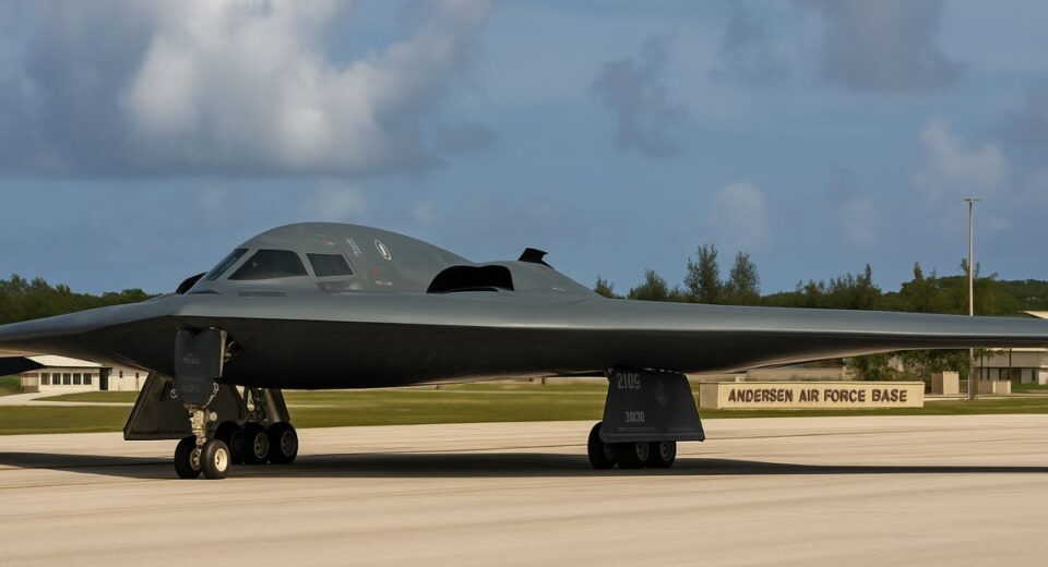 B-2 Spirit stealth bomber landing at Andersen Air Force Base, Guam