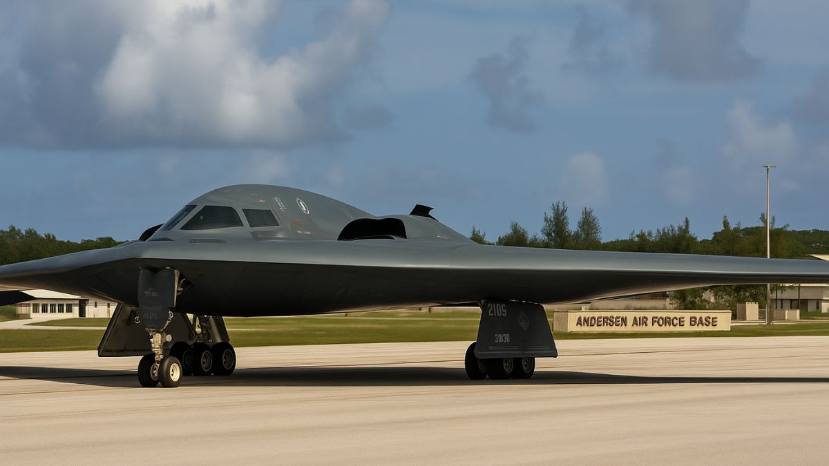 B-2 Spirit stealth bomber landing at Andersen Air Force Base, Guam