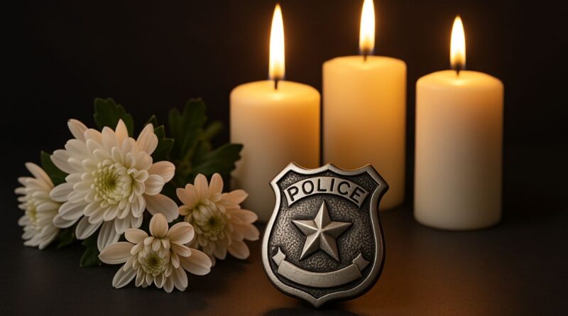 CPD memorial with candles and flowers for fallen female officer