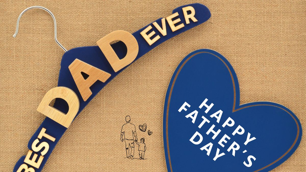 Best Dad Ever hanger with heart-shaped Father’s Day message on jute background