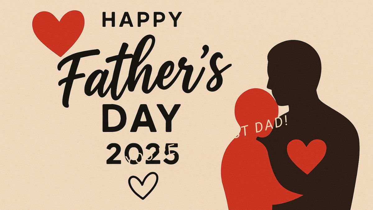 Happy Father's Day 2025 card with father and child illustration
