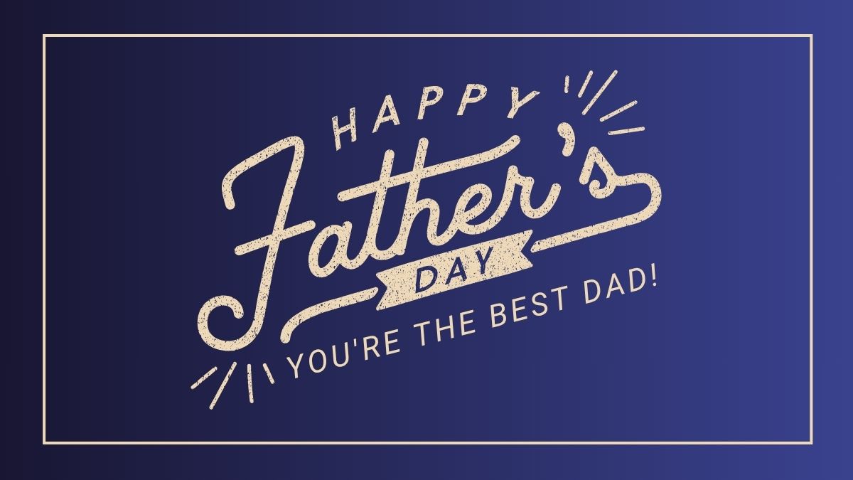 Happy Father's Day greeting on navy blue background with vintage text design