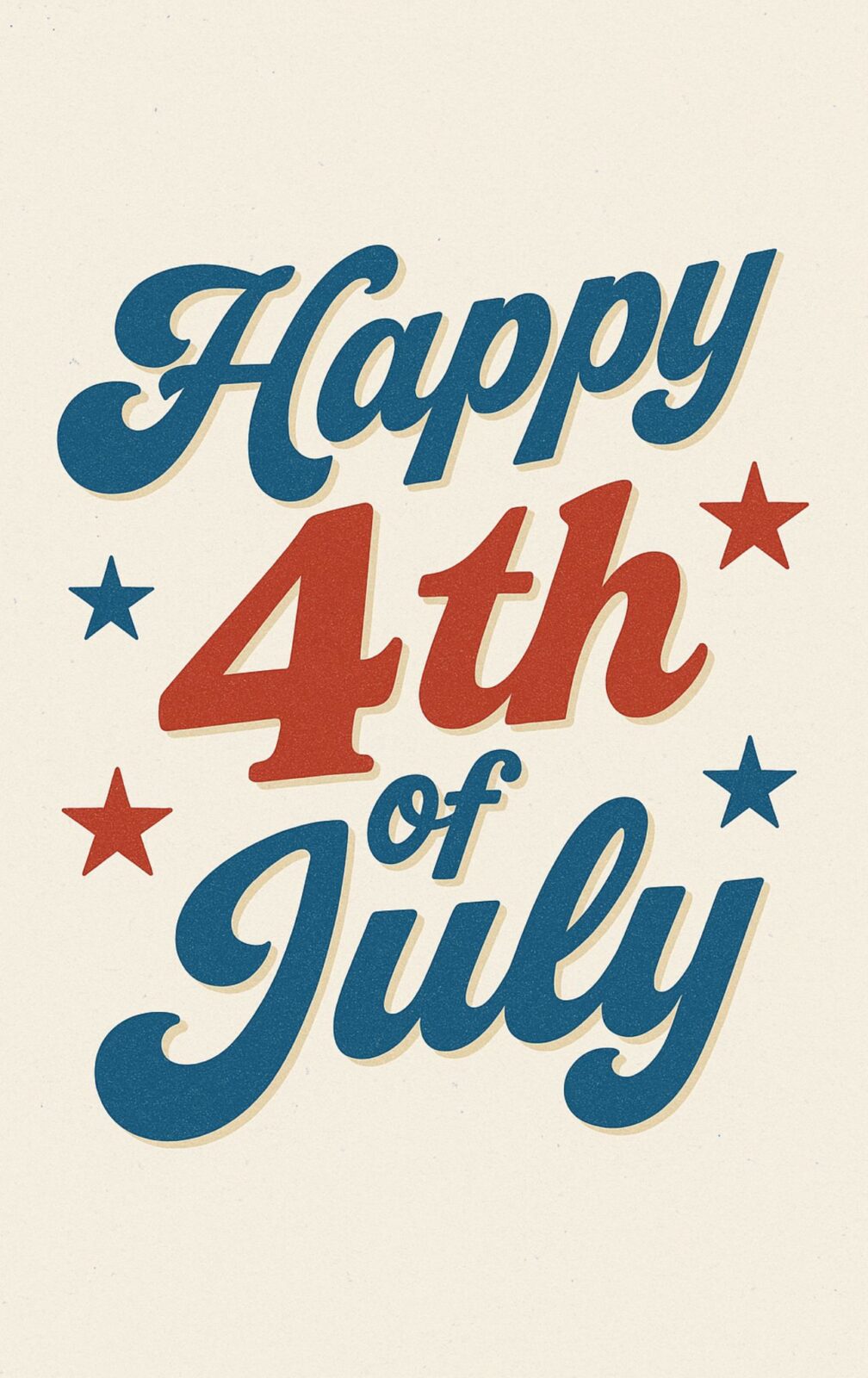 Happy 4th of July text in retro script with red, white, and blue colors