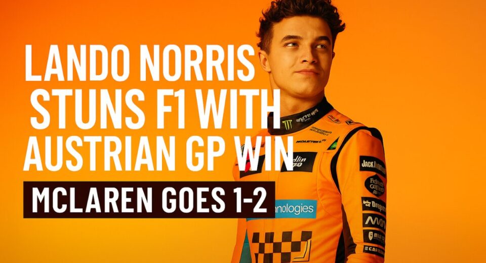 Lando Norris poses confidently in his McLaren racing suit ahead of the Austrian Grand Prix 2025