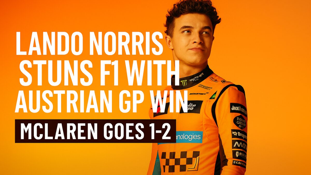 Lando Norris poses confidently in his McLaren racing suit ahead of the Austrian Grand Prix 2025