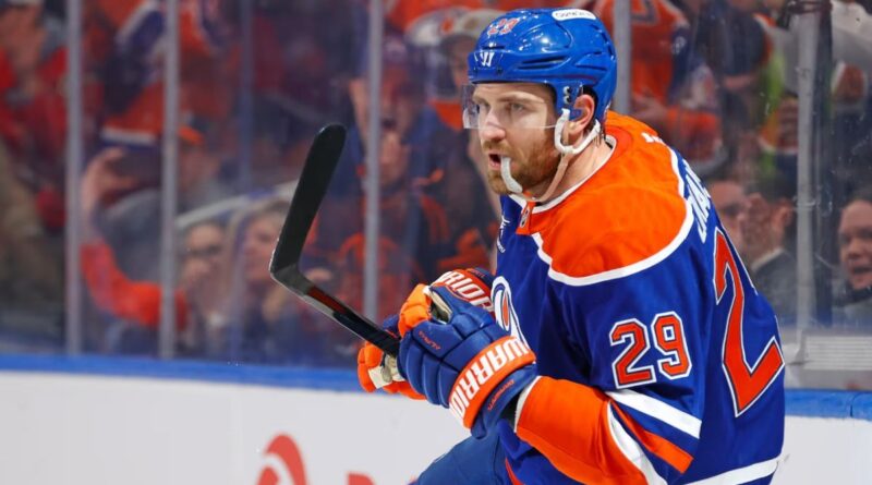 Leon Draisaitl celebrates his overtime goal in Game 1