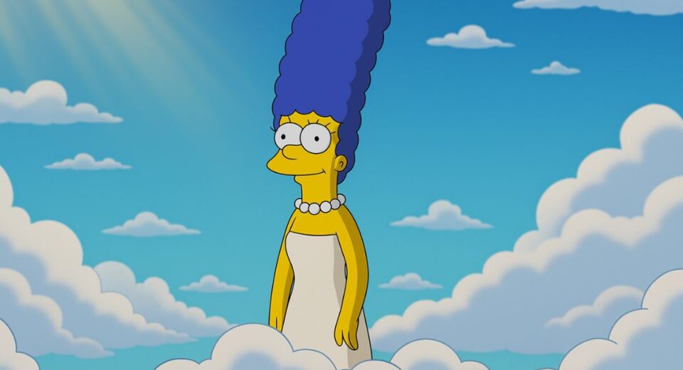 Marge Simpson looks down from the clouds in The Simpsons finale