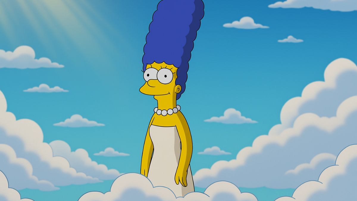 Marge Simpson looks down from the clouds in The Simpsons finale