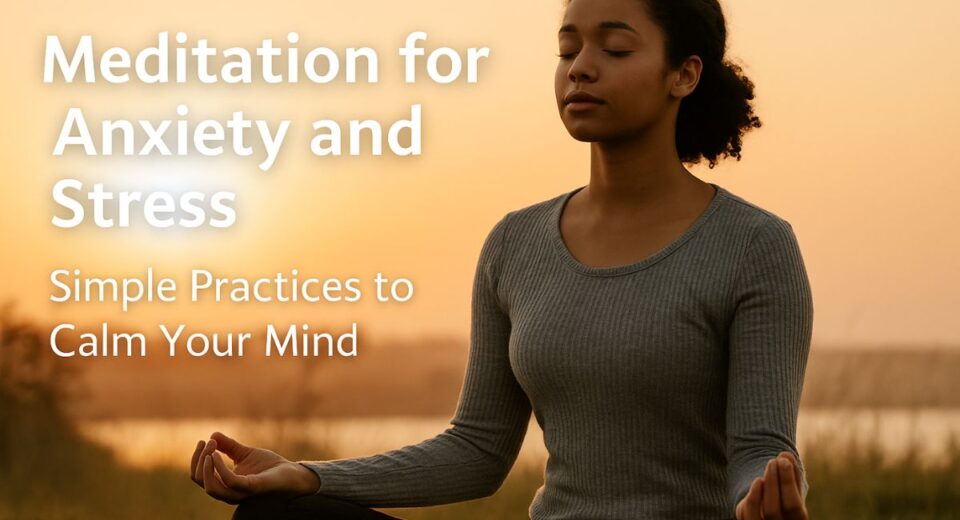 Young woman meditating peacefully at sunrise