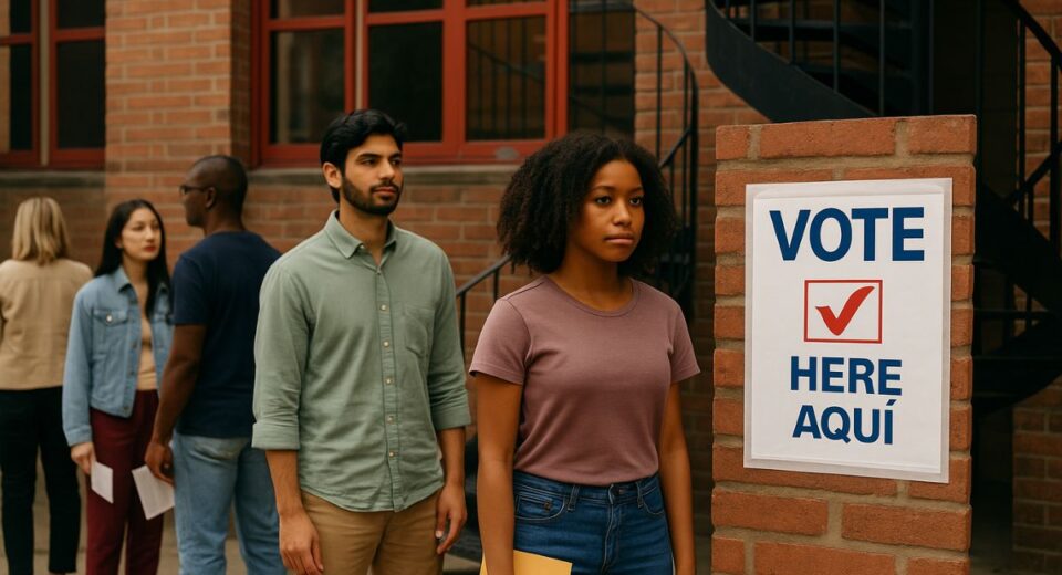 Voters lining up at a polling station in NYC for the 2025 mayoral primary