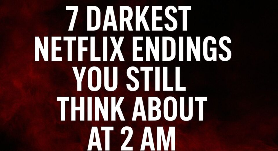 Bold white title text over a smoky red-black background for Netflix endings article
