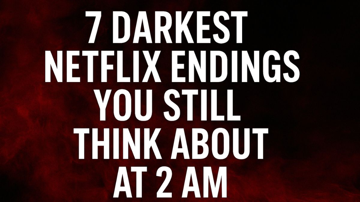 Bold white title text over a smoky red-black background for Netflix endings article