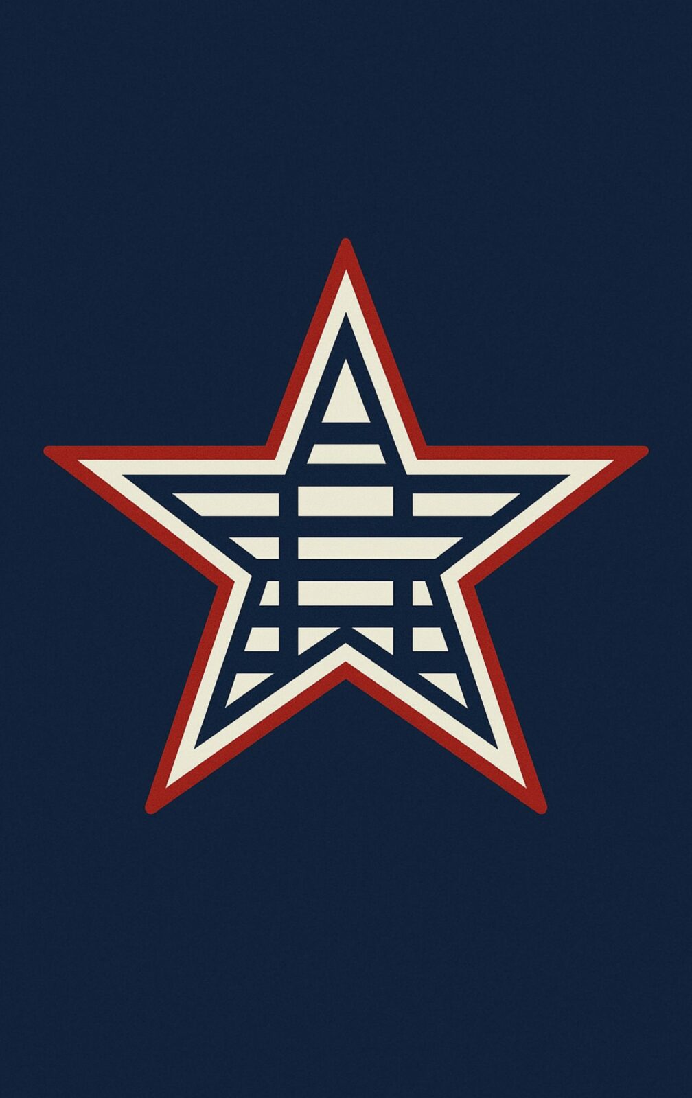 Monogram-style star in red, white, and navy on dark blue background