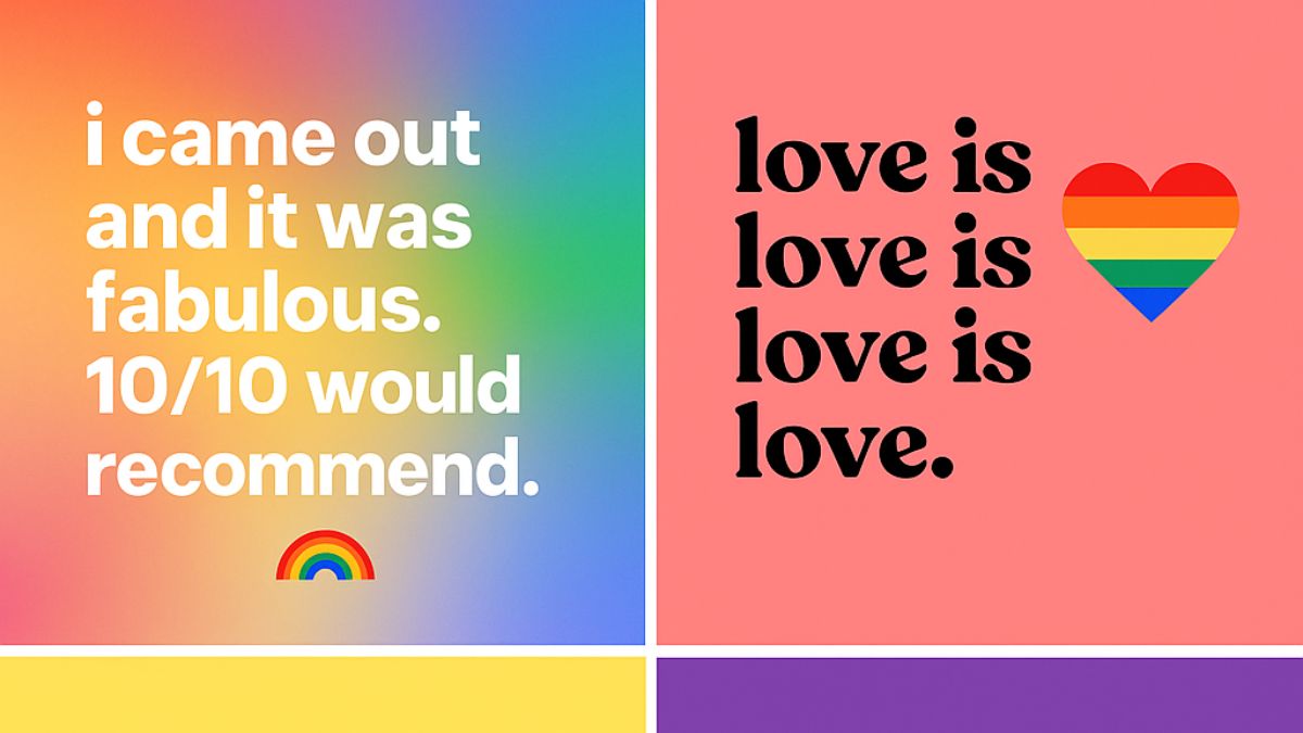 Colorful Pride-themed Instagram quote designs featuring LGBTQ+ affirmations