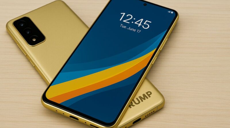 Gold T1 Android phone with Trump logo