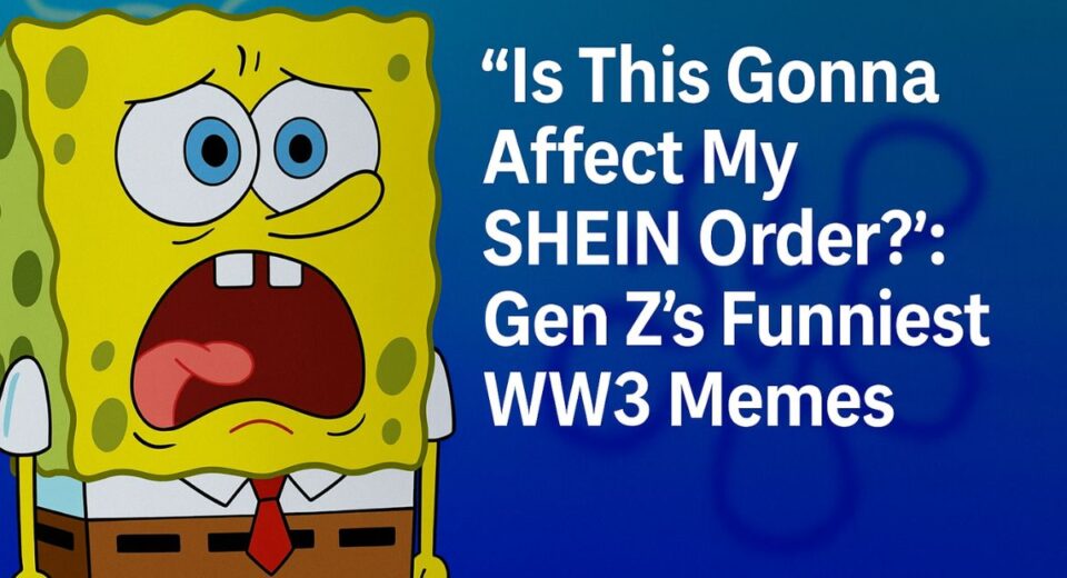 Spongebob meme graphic with headline about Gen Z WW3 memes