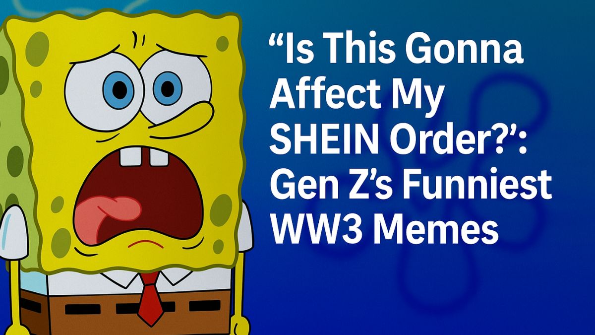 Spongebob meme graphic with headline about Gen Z WW3 memes