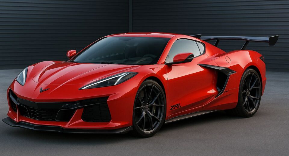 Corvette ZR1X hybrid supercar front view on racetrack