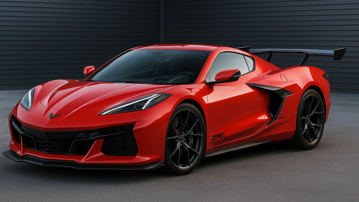Corvette ZR1X hybrid supercar front view on racetrack