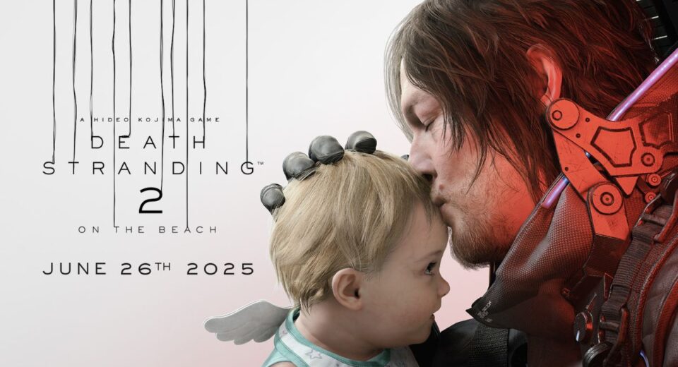 Norman Reedus as Sam Porter kisses a baby in Death Stranding 2: On the Beach, with release date June 26, 2025