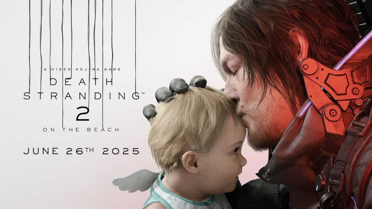 Norman Reedus as Sam Porter kisses a baby in Death Stranding 2: On the Beach, with release date June 26, 2025