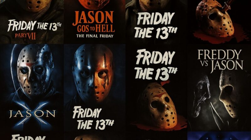 Jason Voorhees mask evolution collage from all Friday the 13th movies