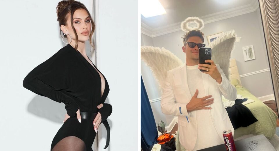 Lala Kent in a black bodysuit and Tom Schwartz dressed as an angel