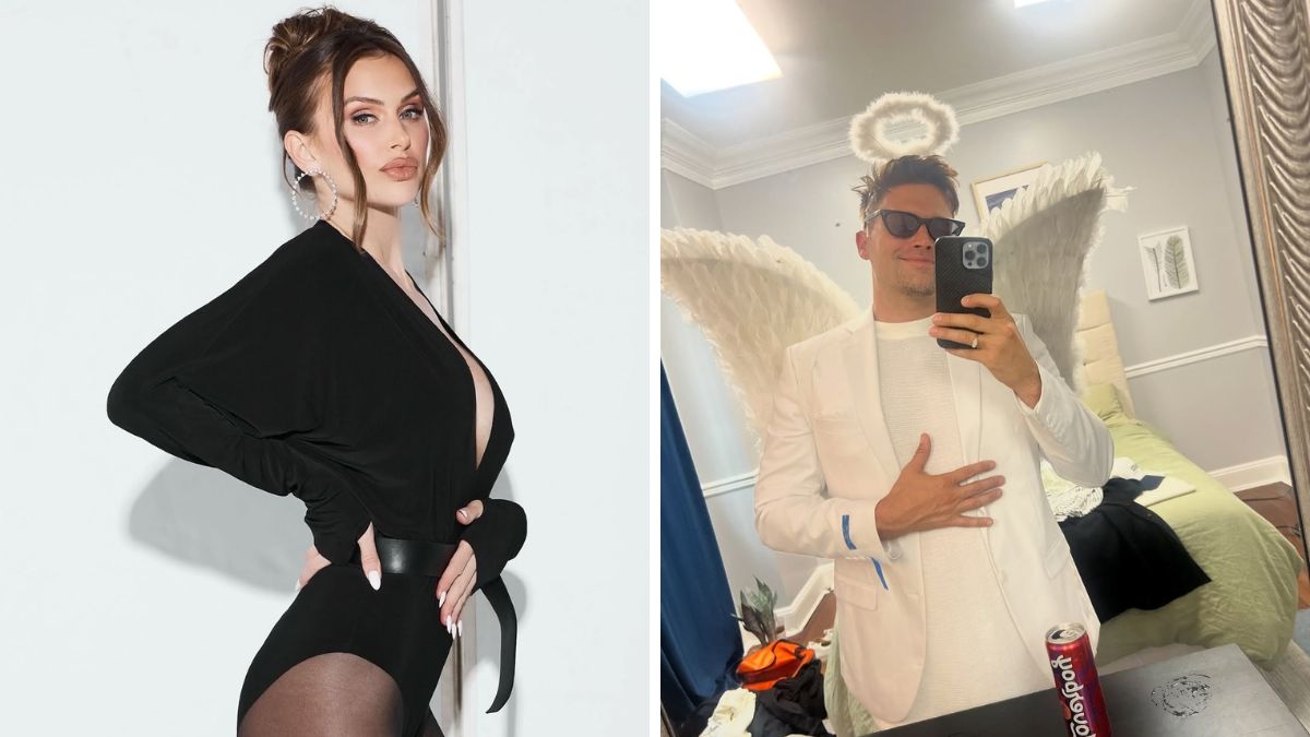 Lala Kent in a black bodysuit and Tom Schwartz dressed as an angel