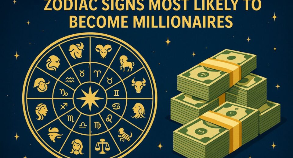 Zodiac wheel with dollar stacks – zodiac signs most likely to become millionaires