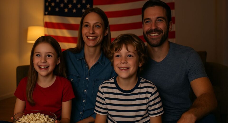 Kids watching patriotic movie on 4th of July