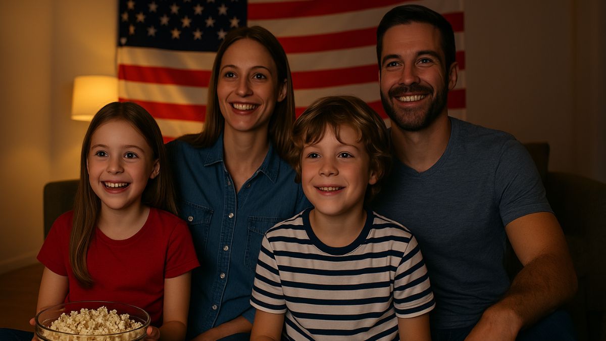 Kids watching patriotic movie on 4th of July