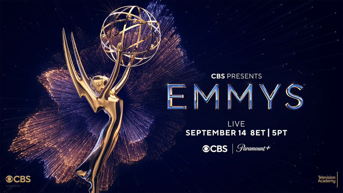 Emmy Awards 2025 poster showing gold statue and CBS broadcast details