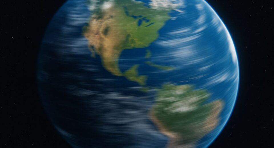 Earth spinning quickly as seen from space, indicating fast rotation