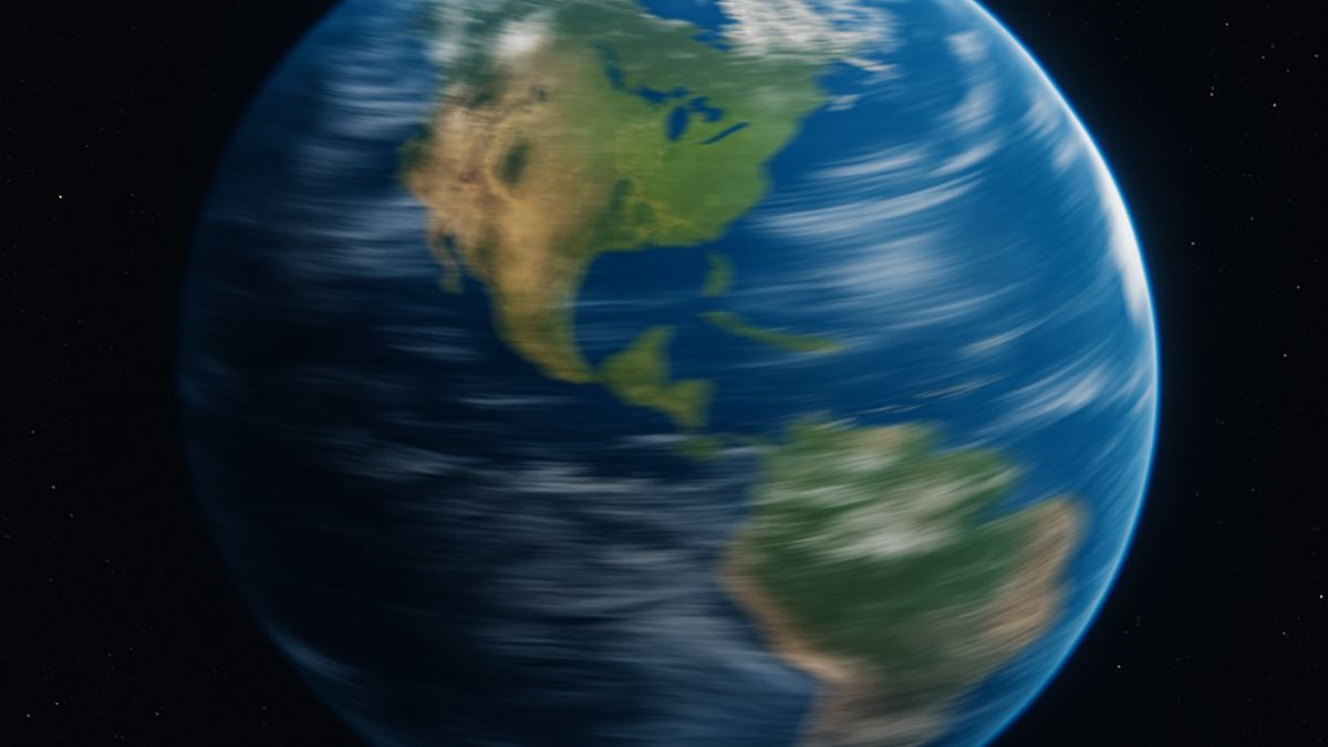 Earth spinning quickly as seen from space, indicating fast rotation