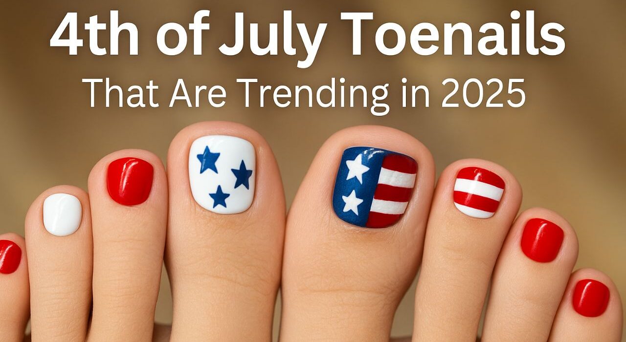 4th of July patriotic pedicure with American flag nail art on toes