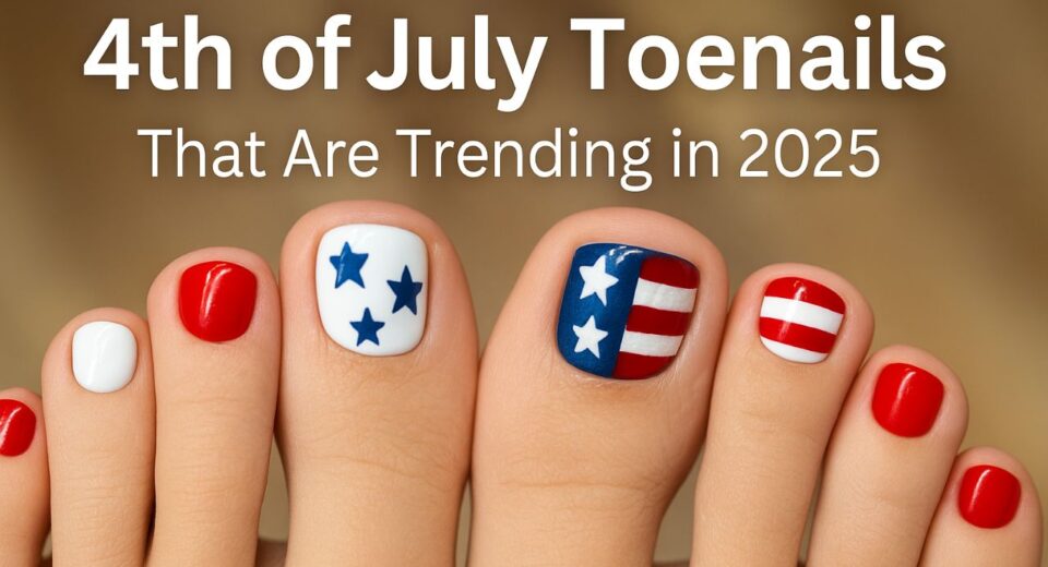 4th of July patriotic pedicure with American flag nail art on toes