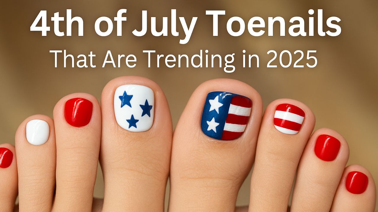 4th of July patriotic pedicure with American flag nail art on toes