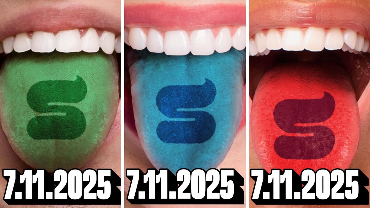 Slurpee tongue tattoos in green, blue, and red for Free Slurpee Day 2025