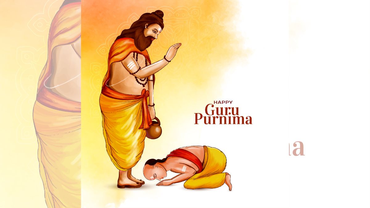 Student bowing to Guru for blessings on Guru Purnima