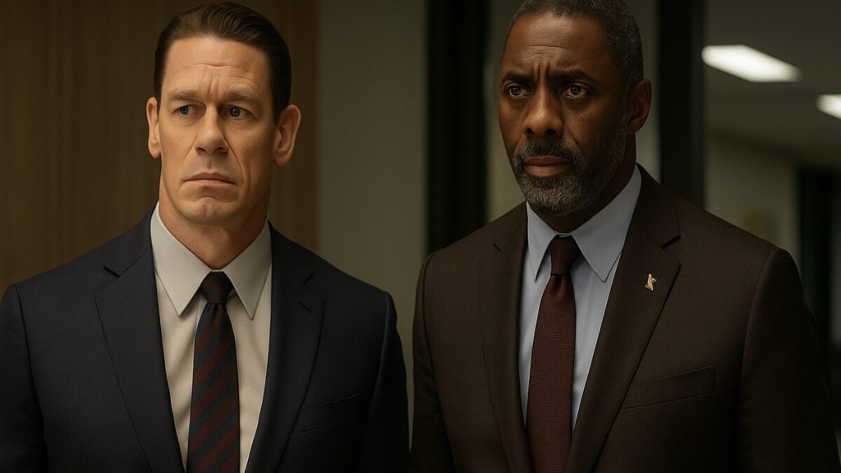 John Cena and Idris Elba looking unimpressed in Heads of State