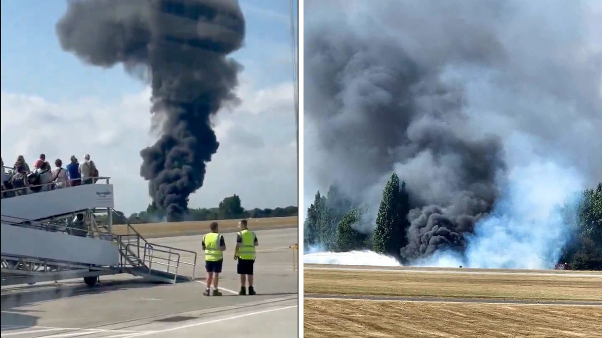 Huge black smoke rises after small plane crash at London Southend Airport