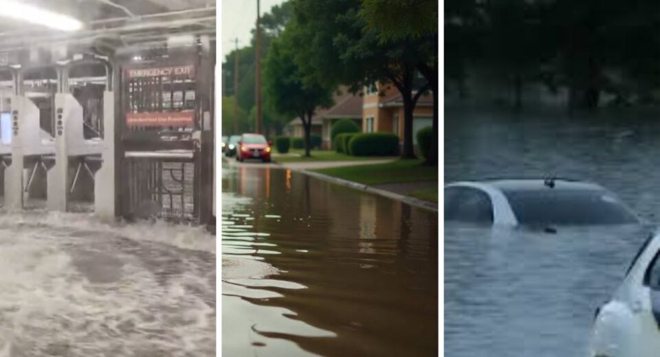 NYC subway flooding, New Jersey streets submerged, and cars trapped in rising floodwaters